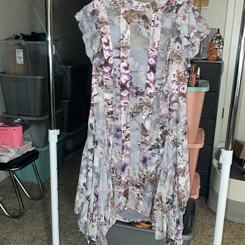 NWOT ALL SAINTS Chiffon Heather Grey, Purple & Floral Design Dress. SZ 10 - Picture 8 of 8